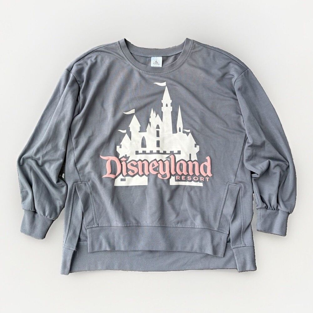 Disney Disneyland Resort Castle Sweatshirt Womens Medium Gray Side Slits M